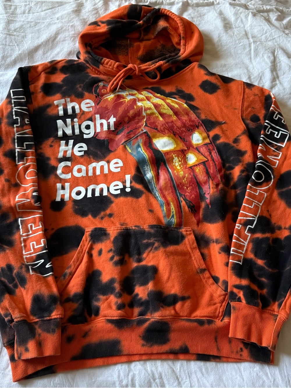 Orange & Black Tie-Dye Halloween Graphic Hoodie - The Night He Came Home!